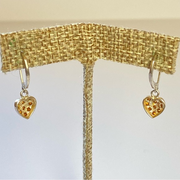 Marsala 925 Dainty Silver Dangling Heart Rhinestone Open Back Leverback Earrings - Picture 2 of 9